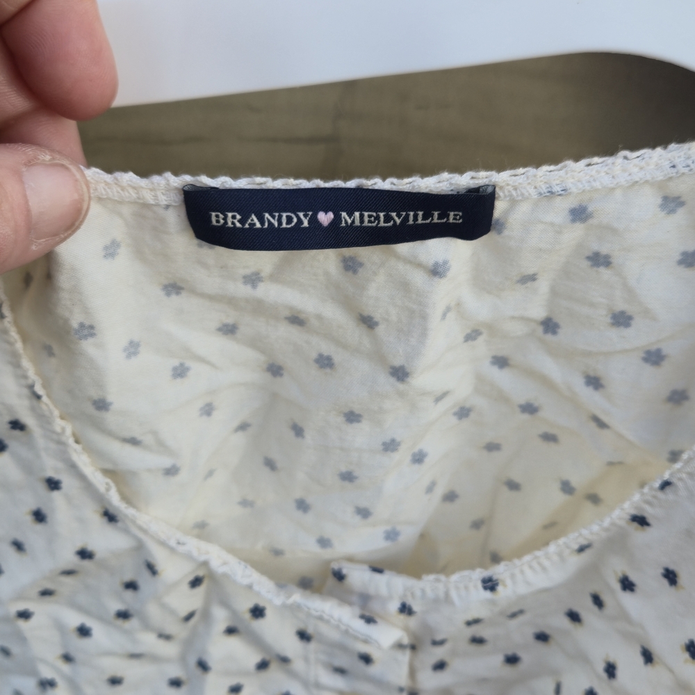 Brandy Melville Cream Tank with Tiny Blue Floral Print